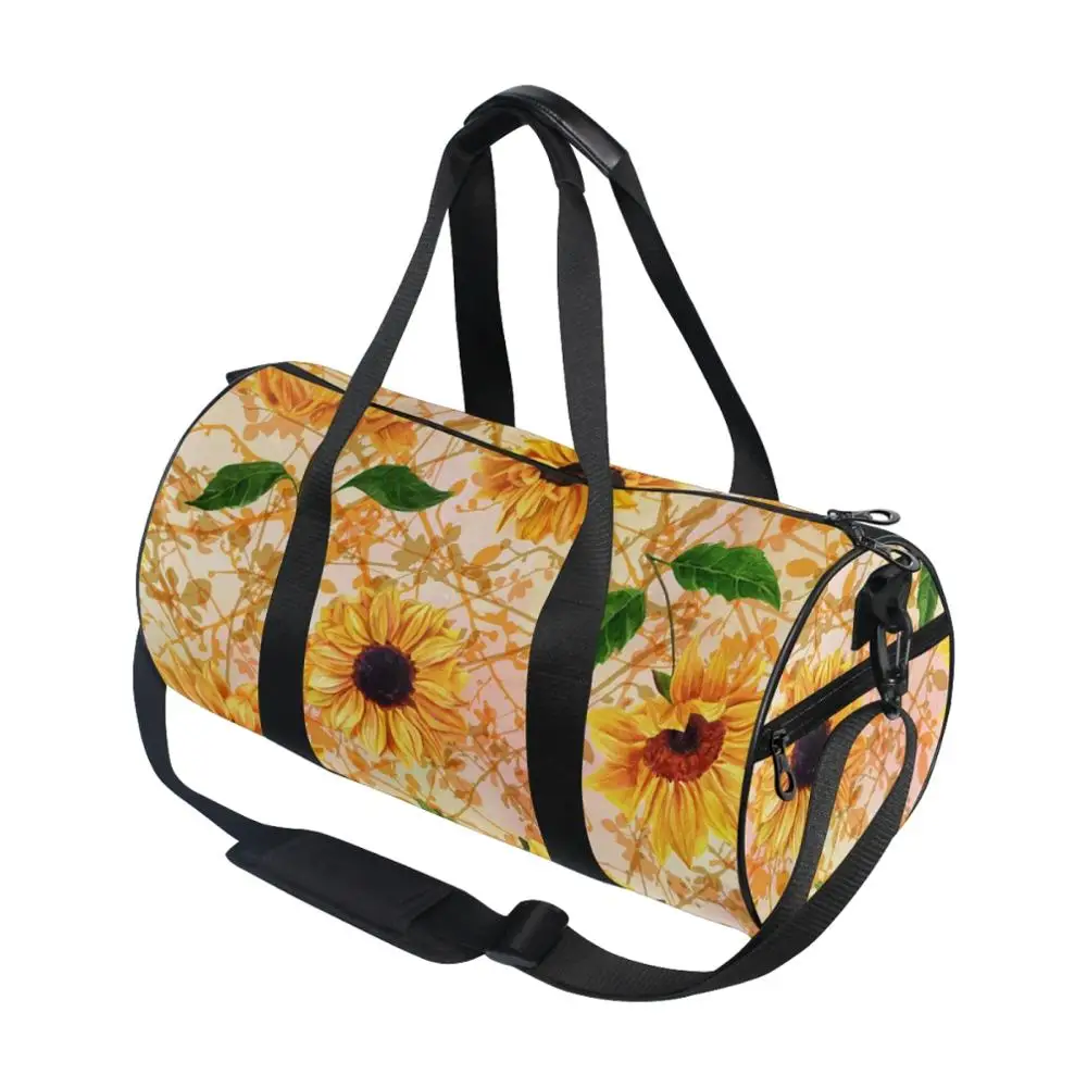 

Fashion Sunflower Print Outdoor Sports Gym Bags Women Training Fitness Travel Handbag Yoga Mat Sport Bag with Shoes Compartment