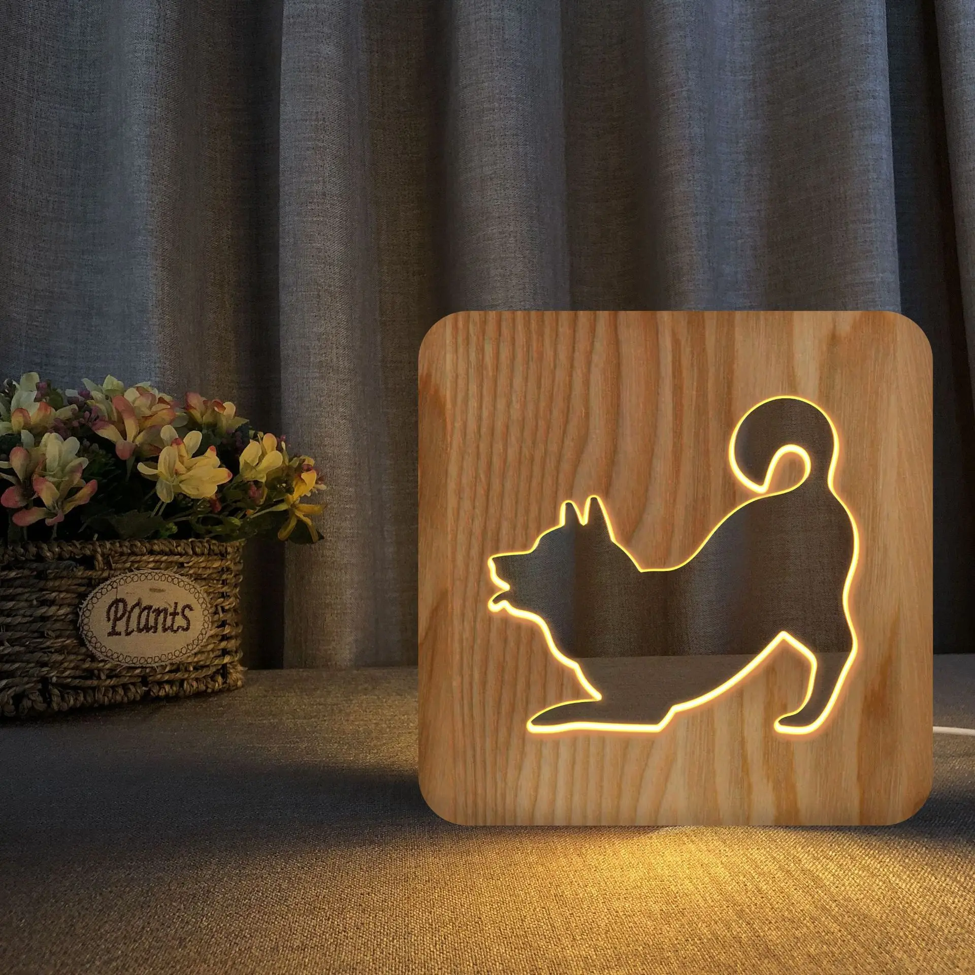 

Solid Wood Hollow Carved Shiba Inu Christmas Decorative Table Lamp Nightlight Decorative Lamp Dropshipping Birthday Gift