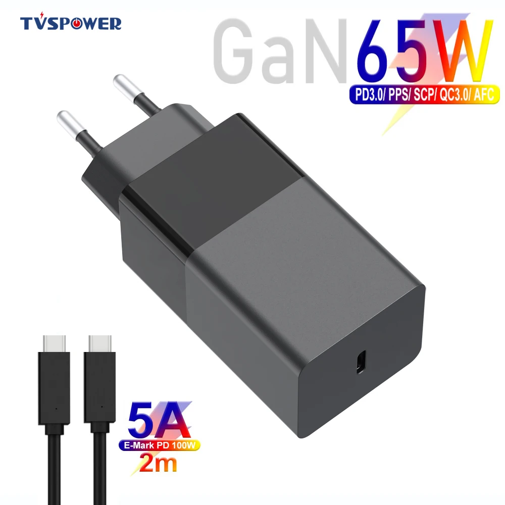 USB C зарядное устройство 65 Вт GaN PD3.0 Быстрая Зарядка адаптер питания для