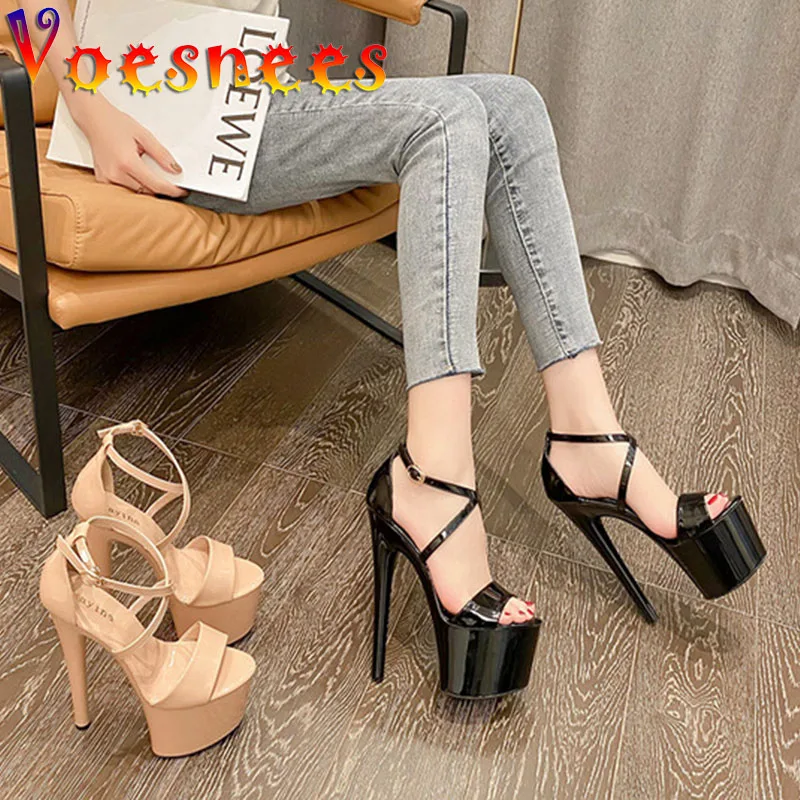 Женские босоножки на платформе 16 см однотонные сандалии высоком каблуке с