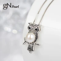 gn pearl pendants necklaces genuien 6 7mm freshwater natural pearl vintage owl 925 sterling silver chain gnpearl for women girls