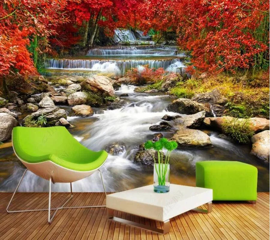 

Papel de parede Beautiful forest waterfall flowing water 3d wallpaper mural,iving room tv wall bedroom wall papers home decor