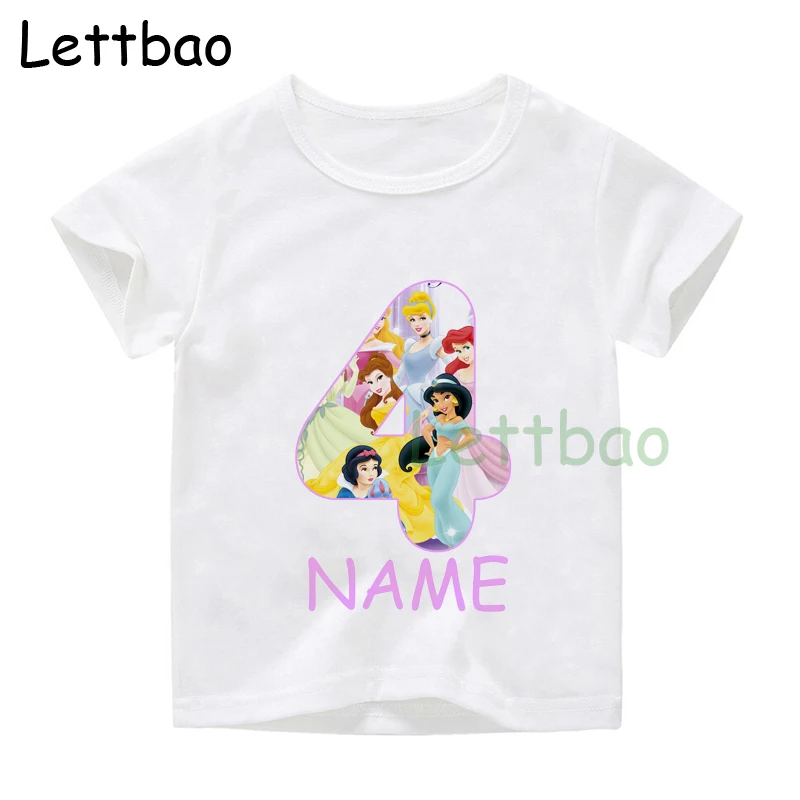 Футболка принцессы для девочек на день рождения с цифрами; Детские хлопковые топы на день рождения; Детские маски; подарок на день рождения; Прямая поставка; От 2 до 12 лет - Цвет: add name