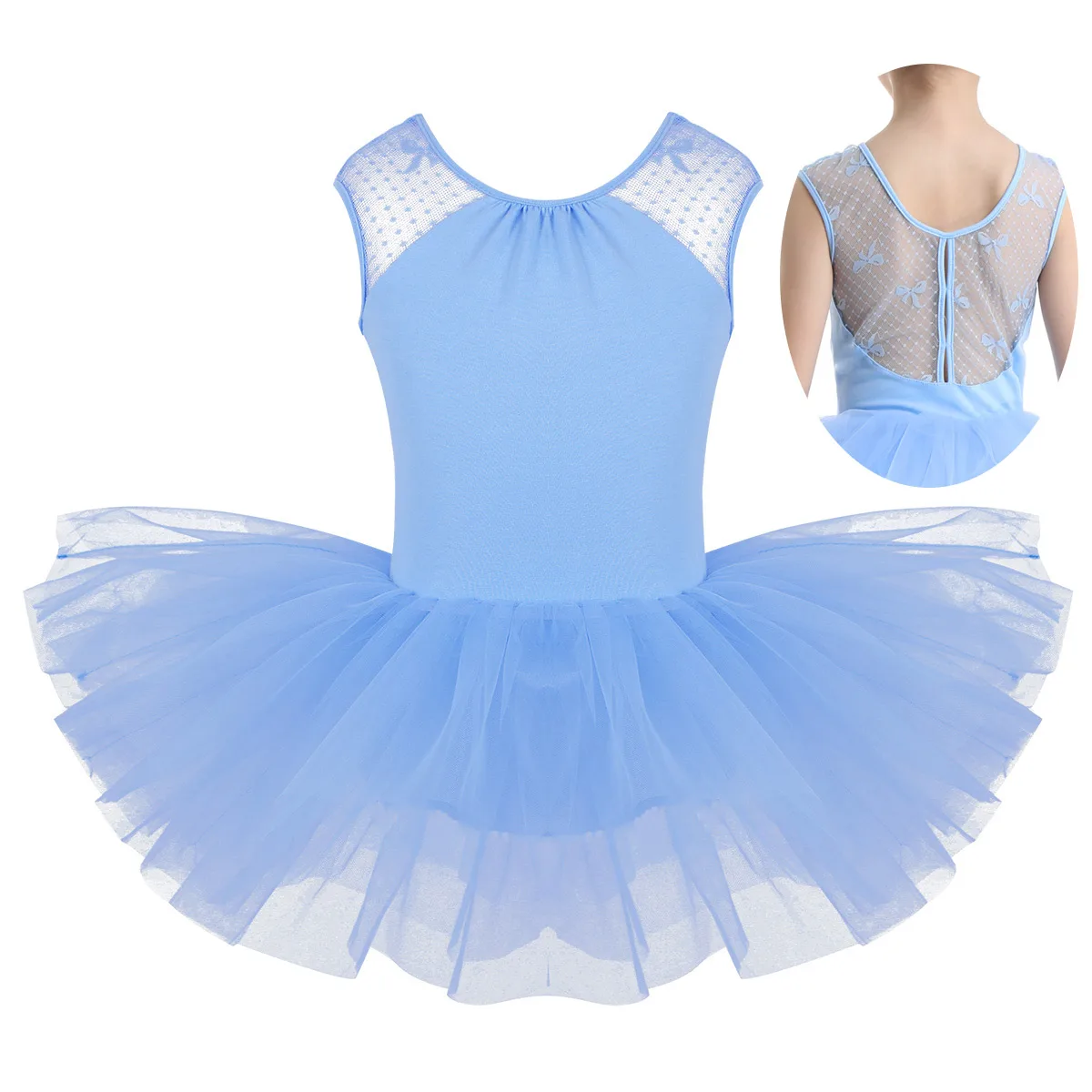 Детское профессиональное балетное платье пачка без рукавов с кружевной спинкой