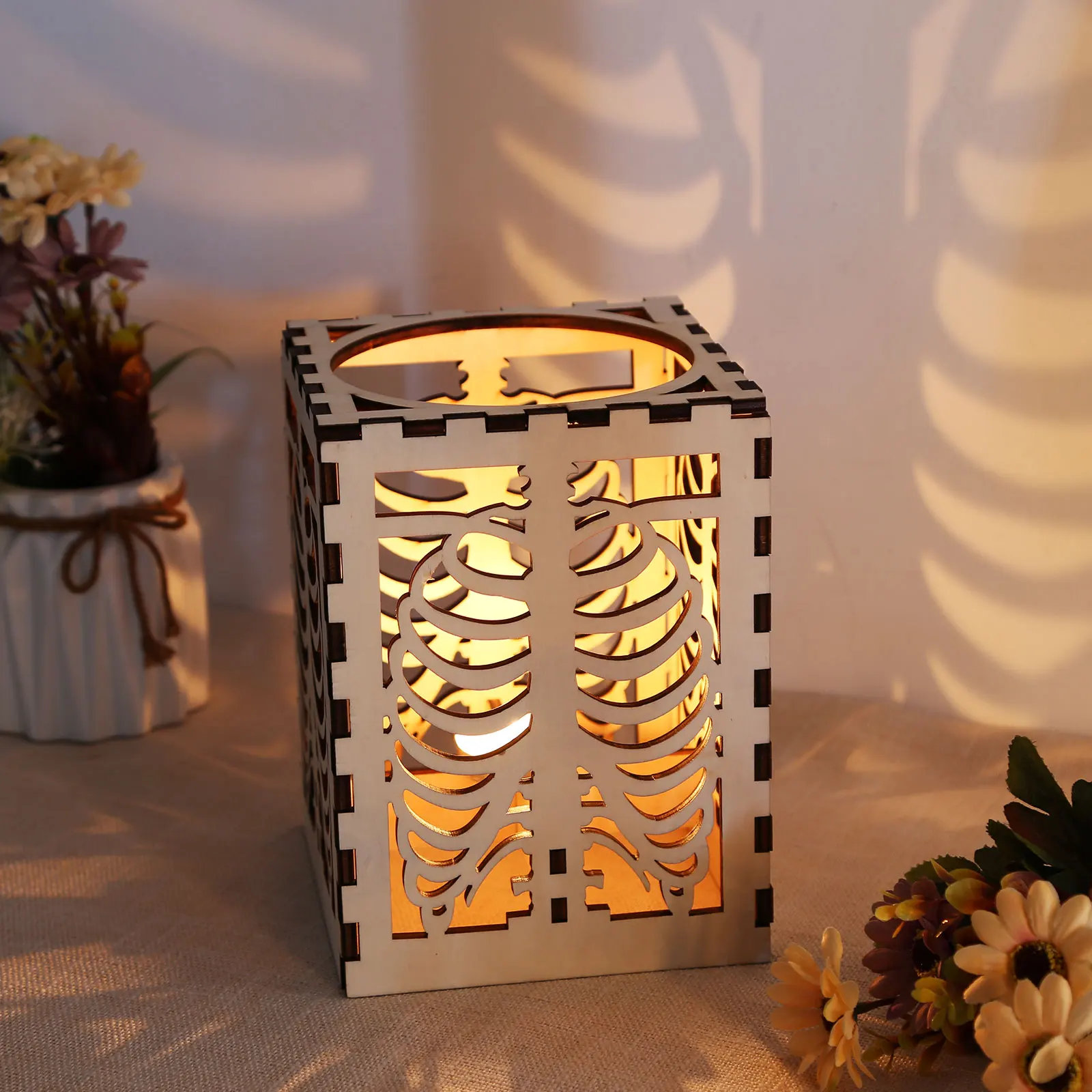 

Хэллоуин Череп ребро тени лампа деревянный ручной работы изысканный ужас человеческий скелет ребра 3D проекционный светильник вечерние дом...