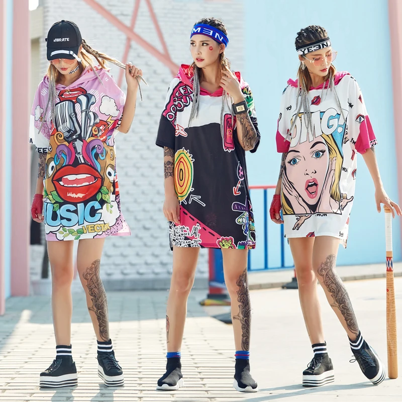 

Loose medium and long short sleeve T-shirt large size print blouse women's dress show thin dress European station spring and sum