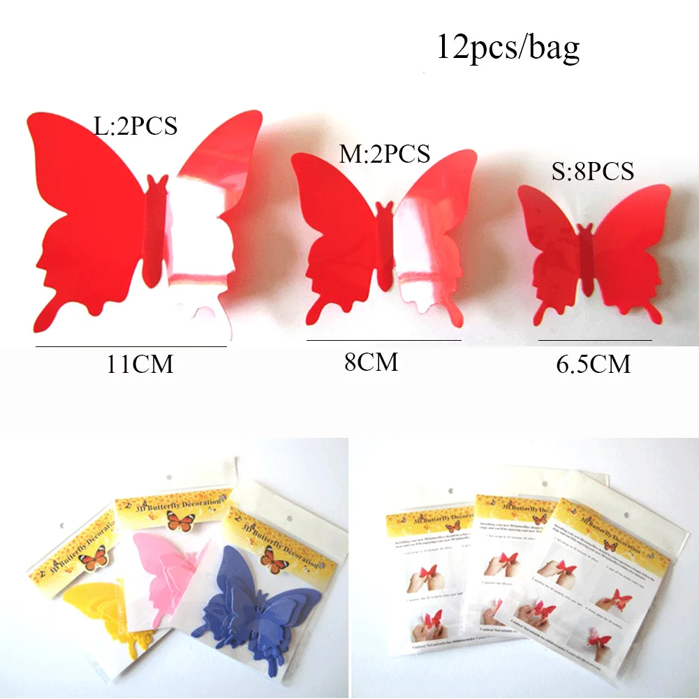 

12 PCS Fashion Wall Poster Sweet Home Decoration Accessories Butterfly Door Stickers Creative Window Decoration Wall Stickers