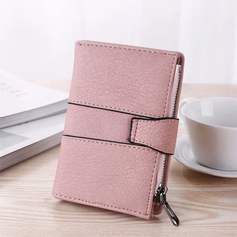 

Retro short frosted ladies student three-fold small wallet nail buckle practical multi-function wallet card holder