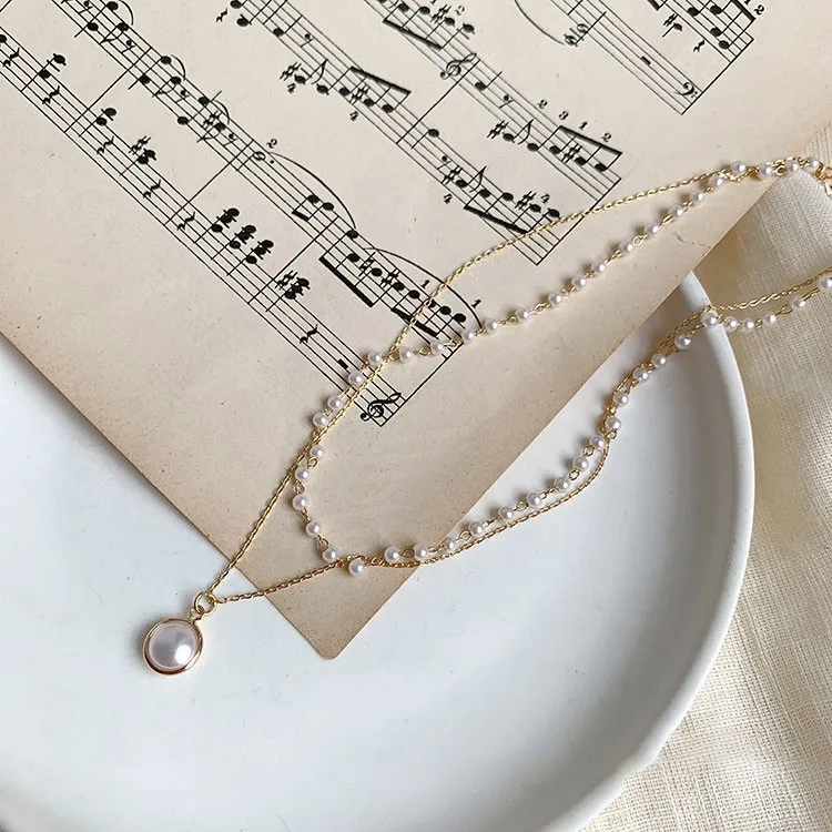 Женское колье чокер с двойным слоем и подвеской из настоящего жемчуга новинка