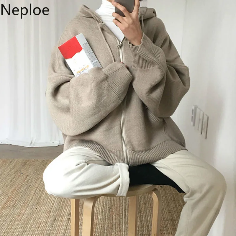 Neploe корейский Харадзюку негабаритных свитера Кардиган Женская зимняя одежда пальто свободные толстые трикотажные куртка женская с капюшоном повседневные топы