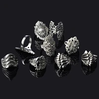 imixlot 10pcs vintage tibet silver color rings wholesale bulk jewelry lots mixed style ring random send