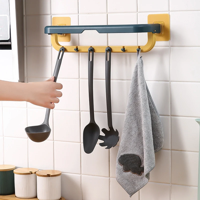 

1pc Wall Mounted Organizer Hooks Multifunction Self Adhesive Wall Storage Rack Shelf Bathroom Organizer Kitchen Accessories