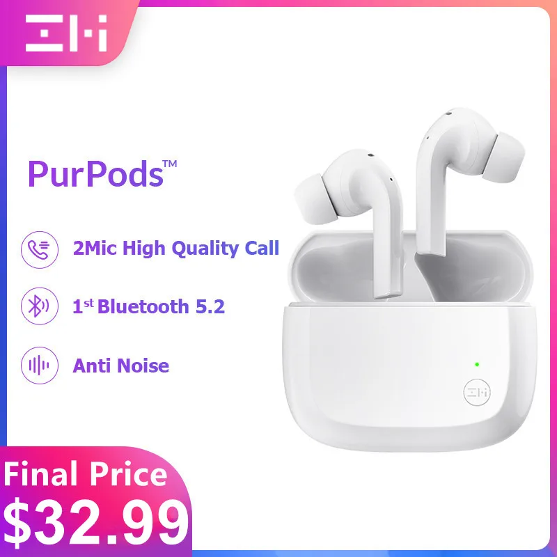 

ZMI PurPods True Wireless Earphones World's 1st Bluetooth 5.2 Earphones Wireless Headphones 2Mic Noise Reduction TWS Earbuds