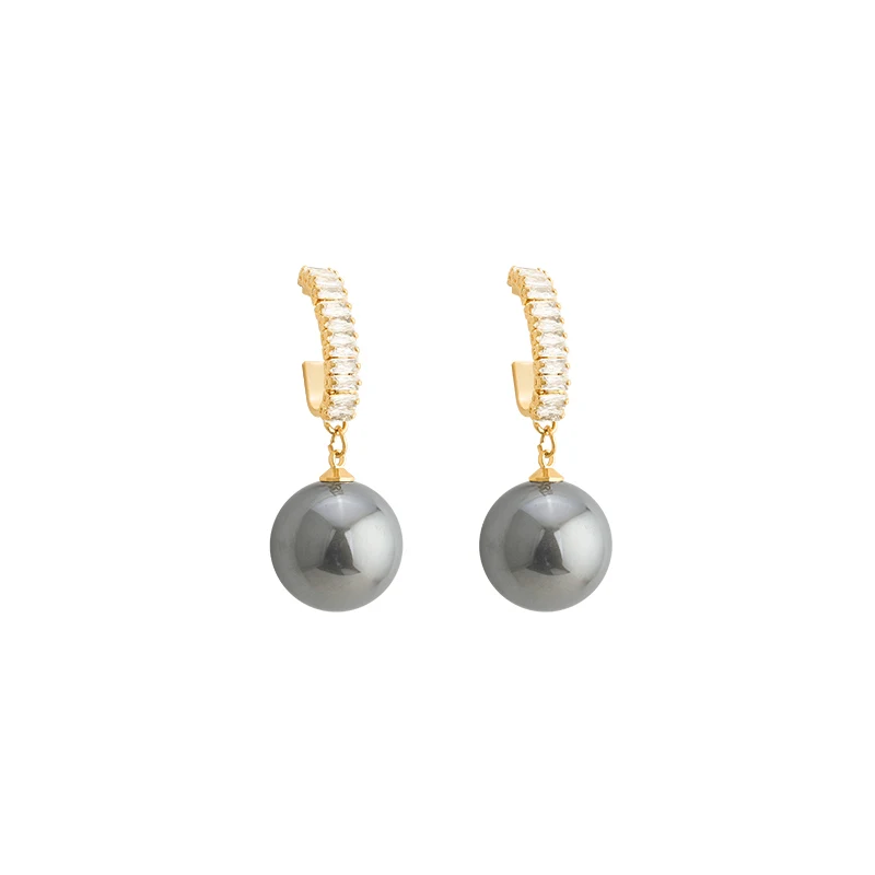 

Advanced Crystal Zircon Grey Pearl Pendant Dangle Earrings For Woman Fashion Gold Jewelry 2021 New Party Girl's Luxury Earrings