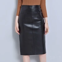 soft leather skirt women imitate sheepskin midi knee length skirts high waist office ladies formal pencil skirts plus size 4xl