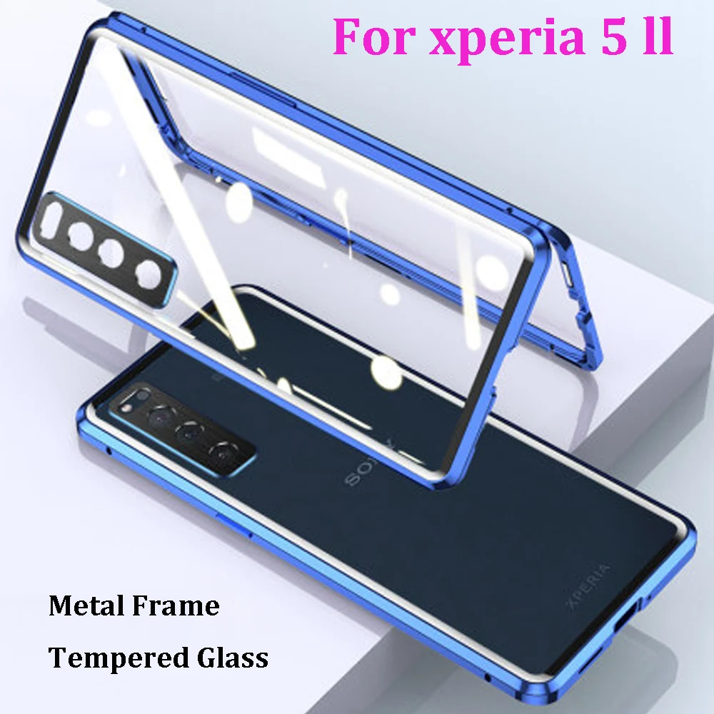 

Magnetic Adsorption dual side Case For Sony xperia 5 ll Metal Frame Clear Tempered Glass Cover For Sony xperia5 ll