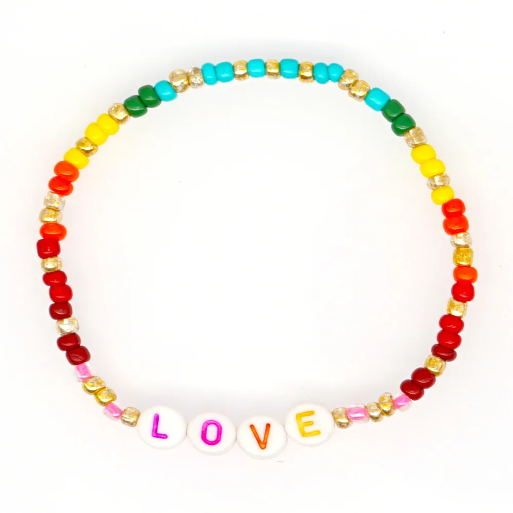 Bracelets 2021 Letter Custom Bracelet Women Rainbow PEACE And LOVE Pulseras Bohemian Handmade Multicolor Jewelry Gift | Украшения и