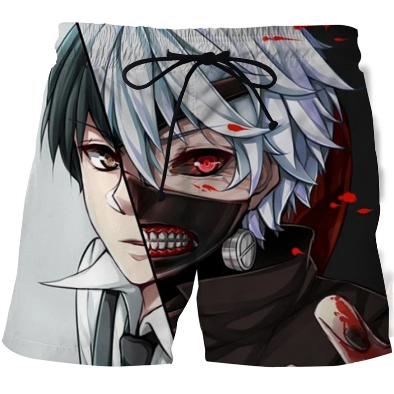 

Пляжные шорты в стиле аниме Харадзюку, Токийский Гуль, мужские шорты для плавания с 3D принтом, мужские повседневные шорты, женские быстросох...