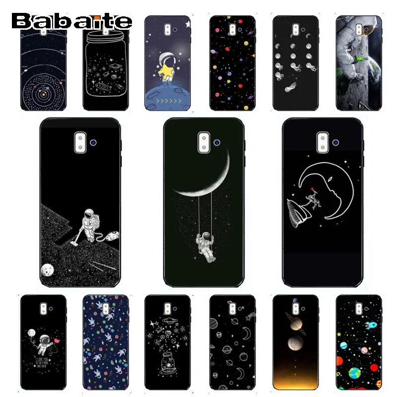 Черный чехол с белой Луной и звездами космонавта аксессуары для телефонов samsung