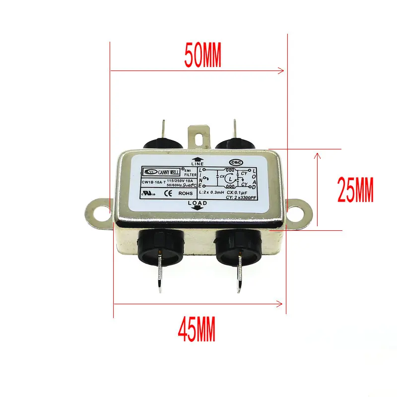 1 шт. EMI фильтр CW1B-10A-T 10A 115V 250V CW1B 50/60HZ