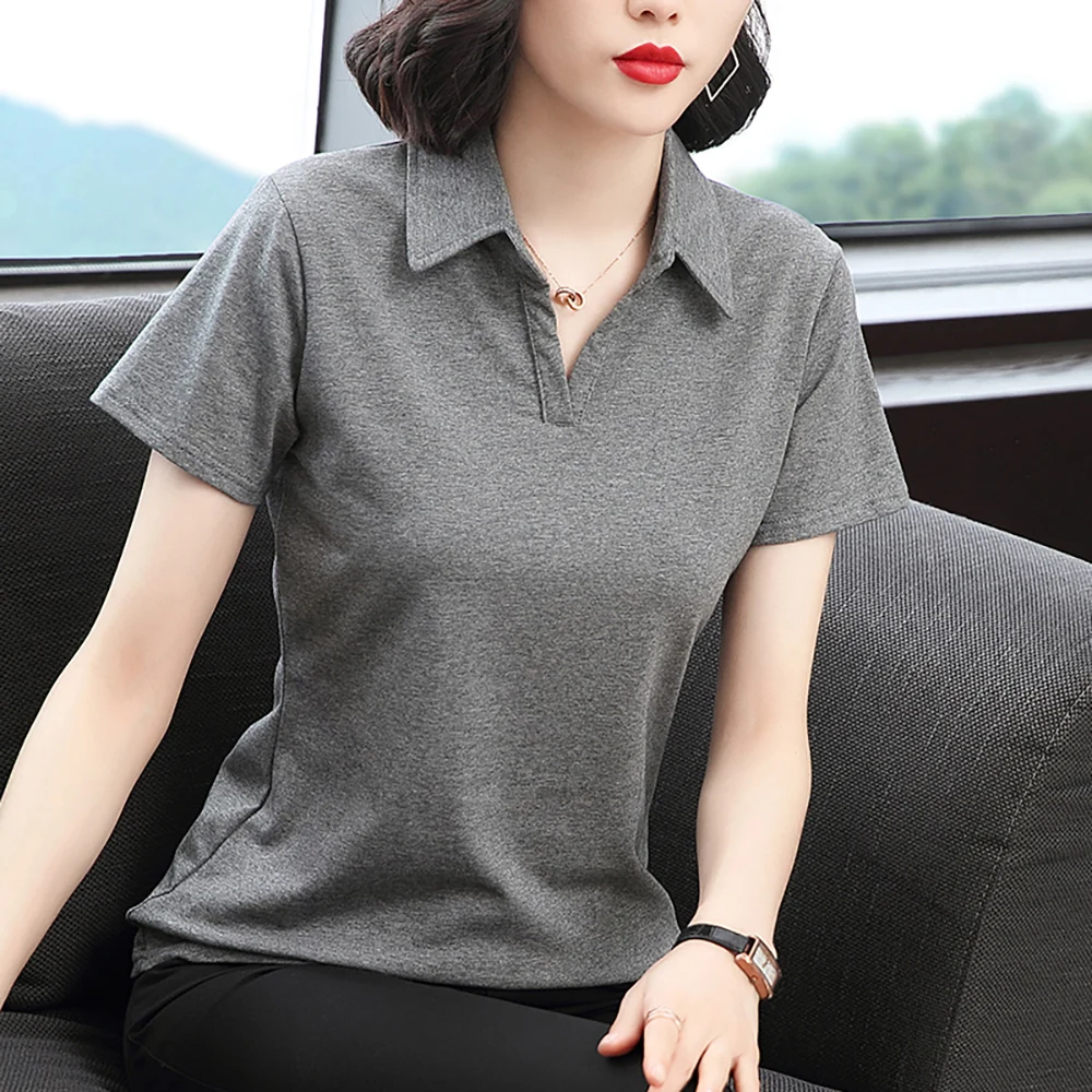 Однотонная рубашка-поло женские хлопковые рубашки с длинным рукавом