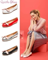women fashion comfortable soft jelly flat shoes lady red black silvery bow tie flats cute sweet shoeszapatos planos de mujer