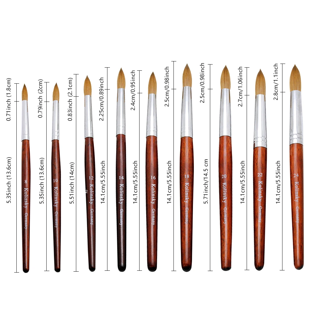 

Kolinsky Acrylic Nail Brush Set Good Quality Nail Art Mink Brush Wood Handle Gel Builder Manicure Brush Drawing Tools Size 8-24