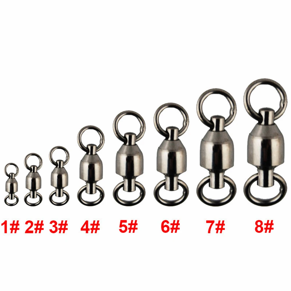 10pcs Nickle Hooks Stainless Steel With Double Rings Swivels Fishing Accessories Ball Bearing Swivel Ring Solid Ring