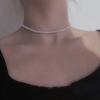 classic white pearls strand choker necklaces for women girls wedding party daily fashion jewelry trendy korean necklaces
