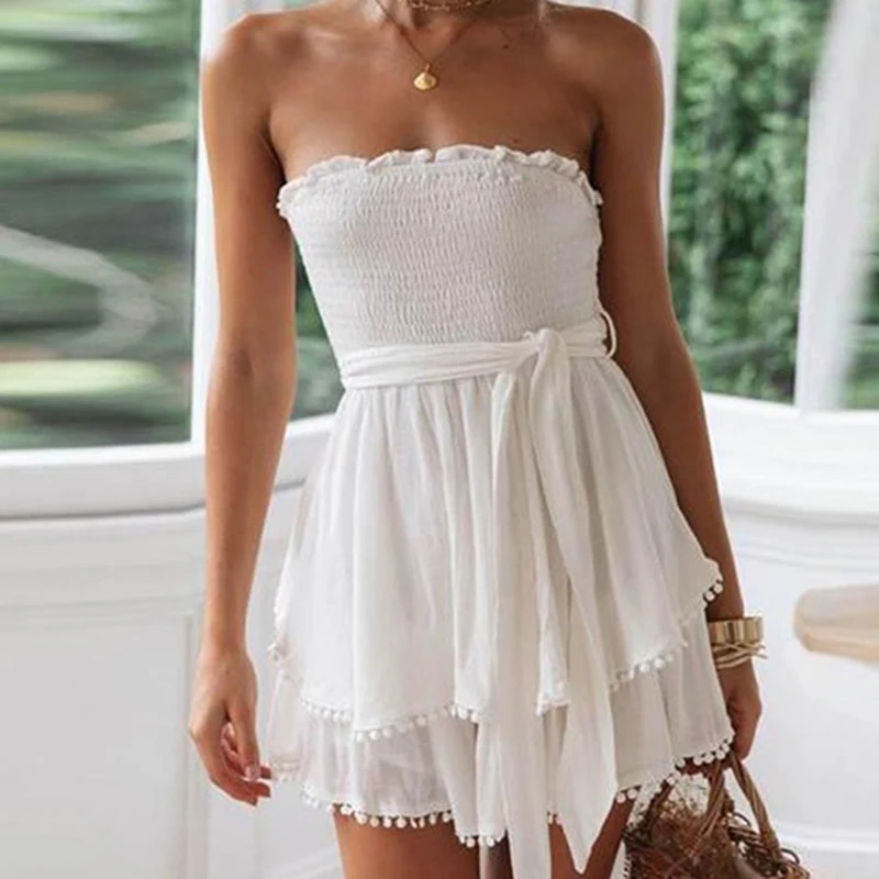 Женское платье без бретелек Повседневное комбинезон рукавов однотонное