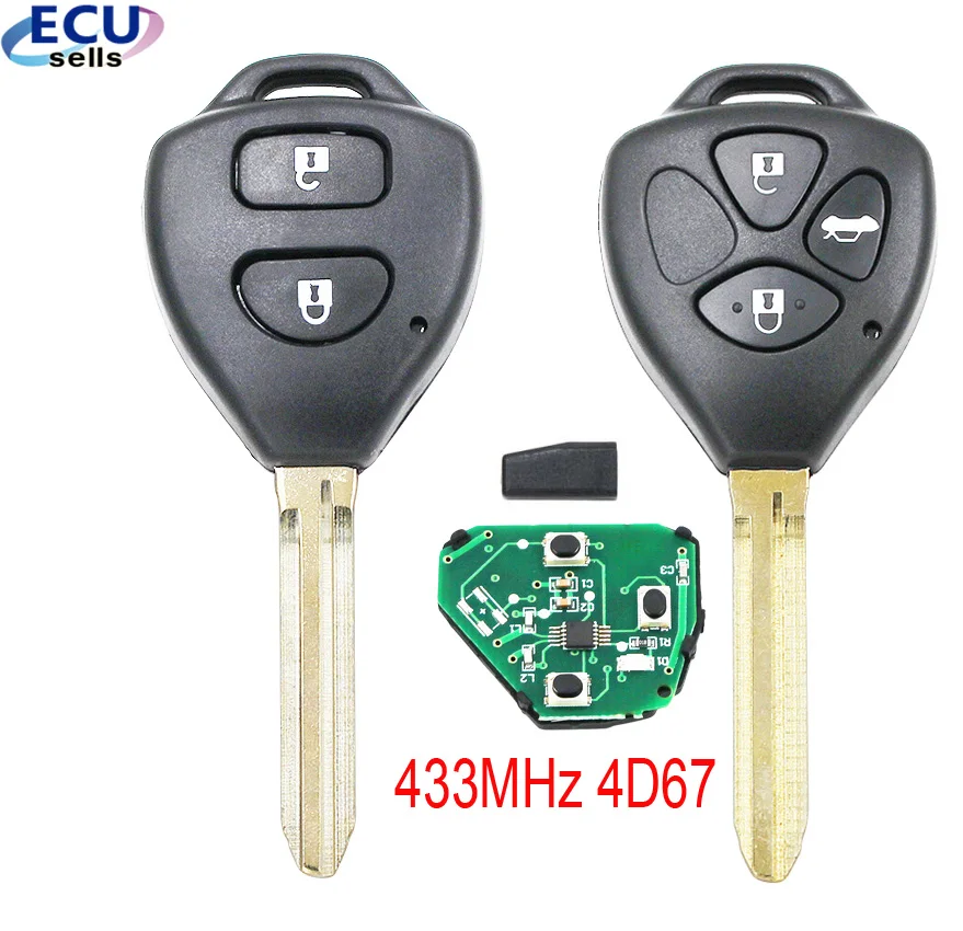 Дистанционный ключ 2B / 3 кнопки 433 МГц внутренний чип 4D67 для Toyota RAV4 Camry Corolla 2006 2010