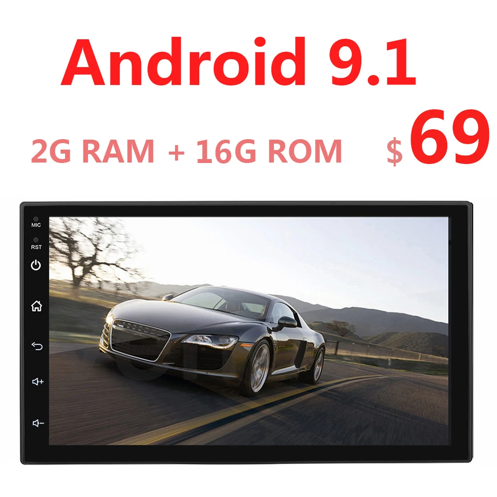 Универсальный Android 9,1 2G+ 16G авто Радио 2 Din автомагнитола 7 дюймов видео аудио стерео 2Din Bluetooth Mp5 Мультимедиа Gps Wifi 45
