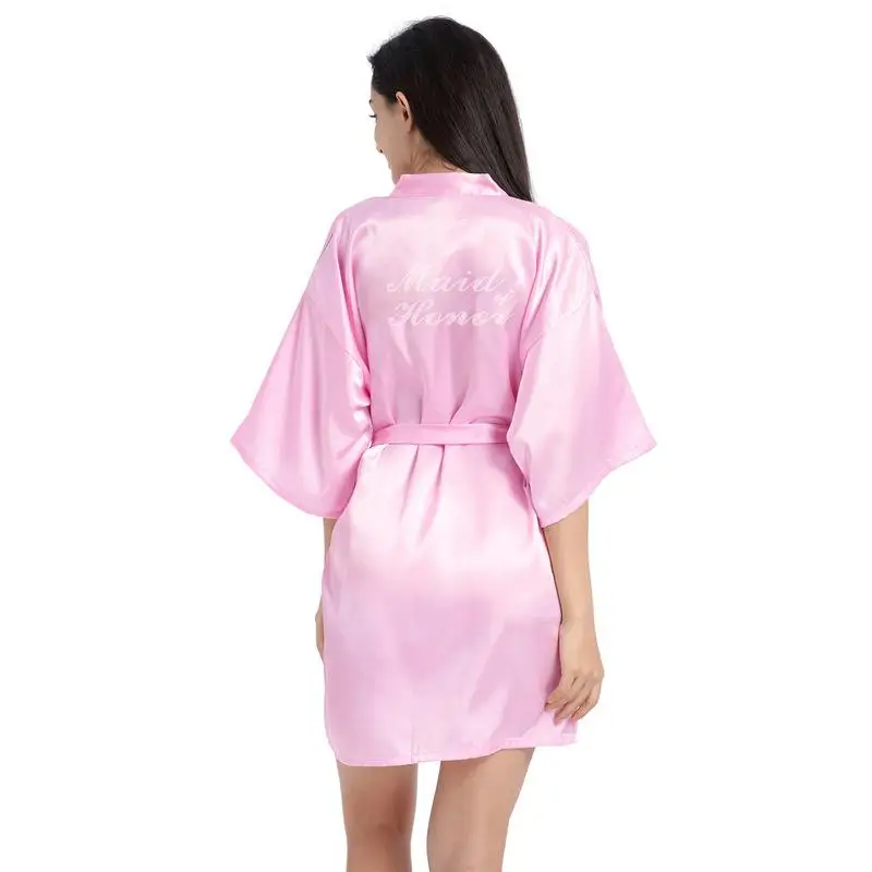 

Print Letter Of "Maid of Honour"Women Diamond Robe Chief Bridesmaid Dressing Kimono Bathrobe Gown Sexy V-Neck Rayon Nightgown