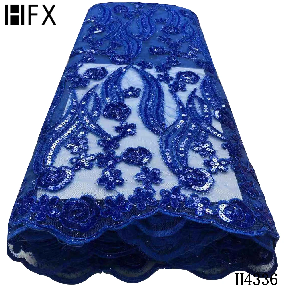 

HFX African Net Lace French Sequin Fabric Nigerian Mesh Lace Fabric Embroidered Tulle Lace Fabrics For Women Dress Sewing F4336