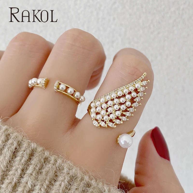 RAKOL модный дизайн перо кубический циркон розовое золото цвет крыло обручальные