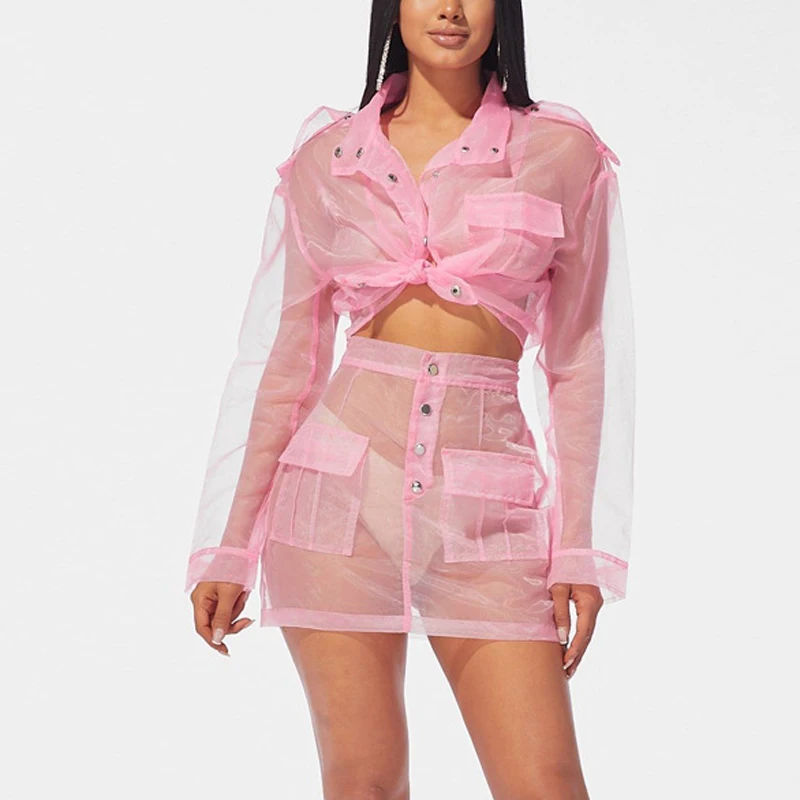 Комплект женский прозрачный из 2 предметов пиджак с отложным воротником на