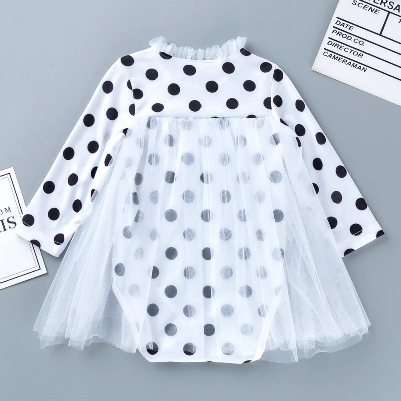 Комбинезон детский с длинным рукавом сетчатый хлопковый Ромпер в горошек