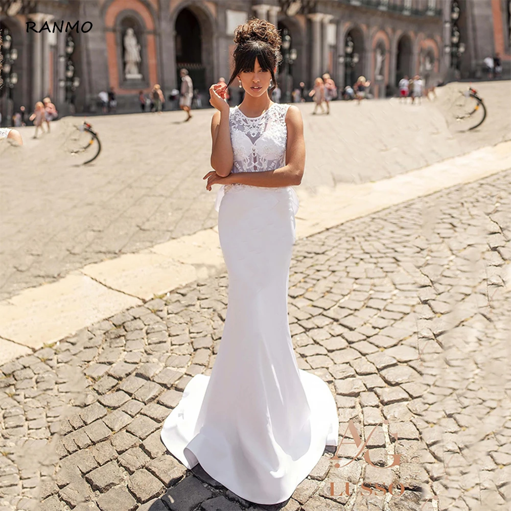 

White Mermaid Wedding Dress 2022 Lace Appliques Ruffles Tail Sexy Trumpet Backless Bridal Gown Boho Summer Wedding Dresses