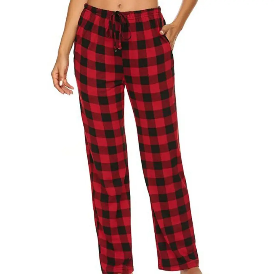 

Пижамные штаны в клетку буйвола, одежда для сна, женские повседневные штаны, удобные пижамы, эластичные рождественские клетчатые штаны на ш...