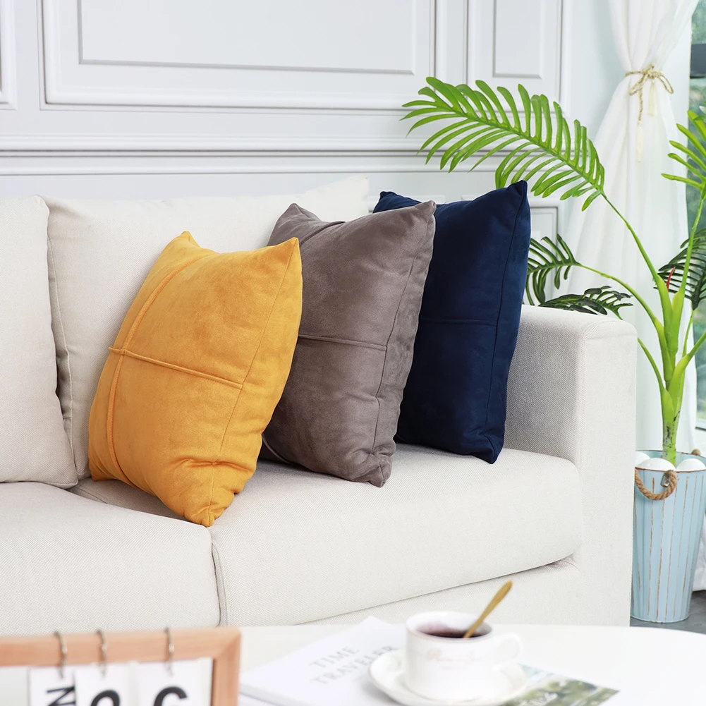 

Suede Cushion Solid Color Pillow Case 45x45cm Square Pillow Cover Couch Sofa Home Decorative Cross Pattern Blue Yellow Grey 1pc
