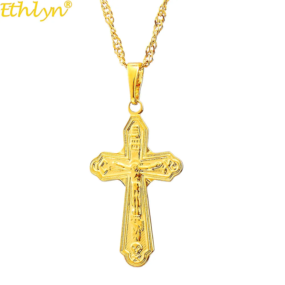 Ethlyn Jesus Золотая подвеска в виде Креста для ожерелья мужчин цепочка ожерелье
