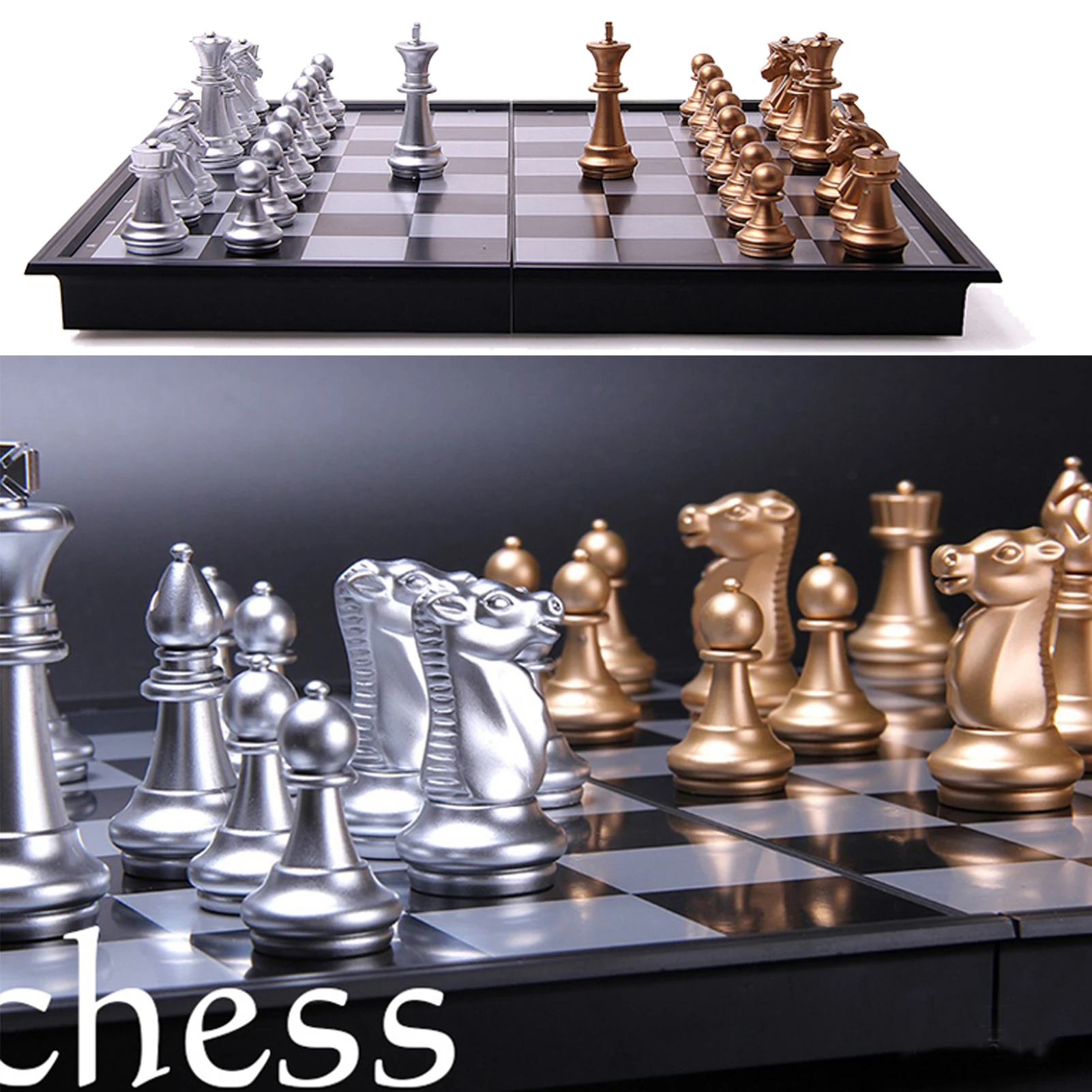

Magnetic Folding Chess Set Plastic Chessboard Travel Lightweight Board Educational Toys Parlor Game Child Toy Gold Silver Chess