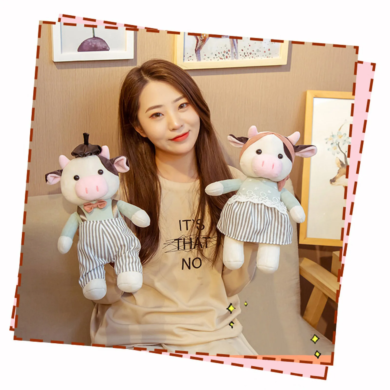 

Cartoon Couple Plush Toy Sofa Backrest Cute Calf Pillow Series 30cm Plush Toy Doll Children Birthday Gift Cartoon Home Decorate