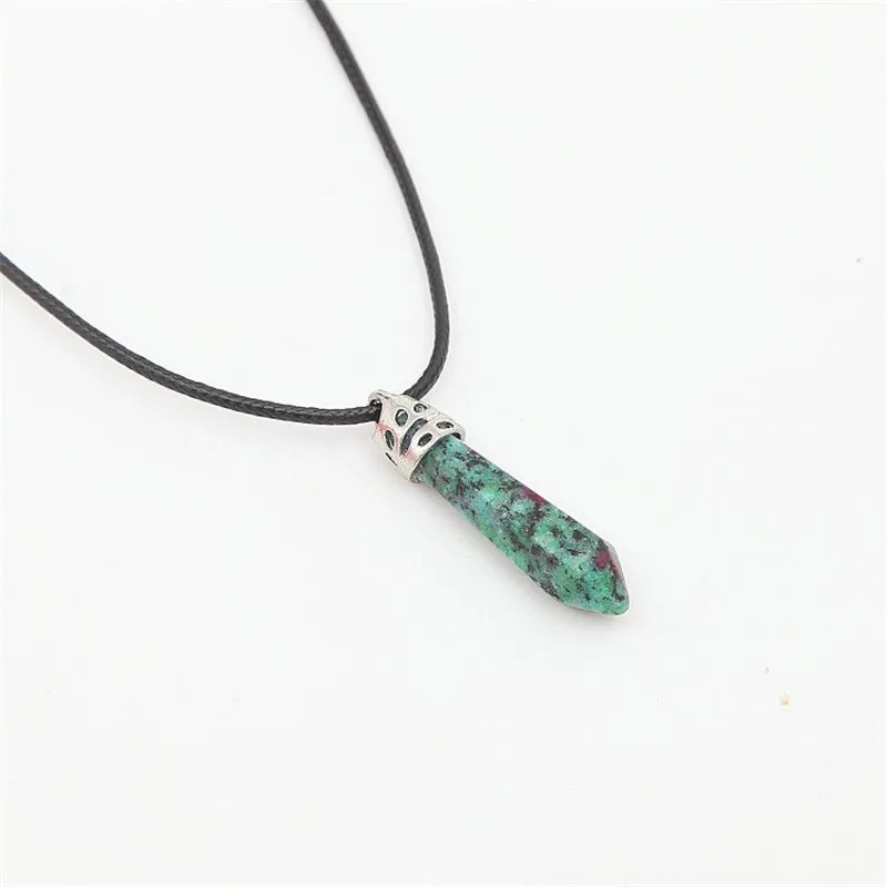 FLOWER GREEN Natural Quartz Pendant Stone Hexagonal Pillar Pendants Necklace Chakra Healing Crystal Point Gem Necklaces For Women Jewelry - Окраска металла: FLOWER GREEN