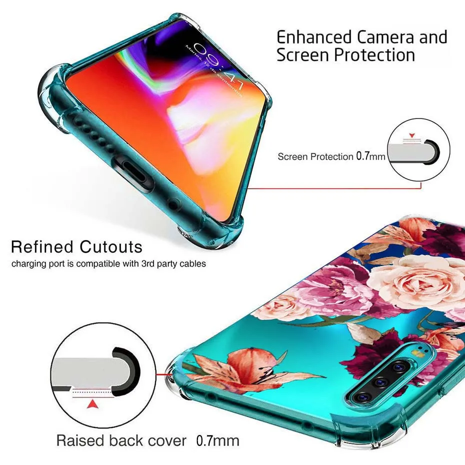 Противоударный Прозрачный цветочный чехол для Huawei Mate 20 P20 P30 Pro Lite Y6 Y7 Prime 2019 с