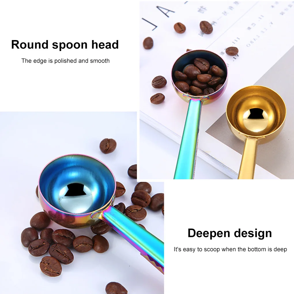 

Two-in-one Stainless Steel Coffee Spoon Sealing Clip Kitchen Gold Accessories Recipient Cafe Expresso Cucharilla Decoration