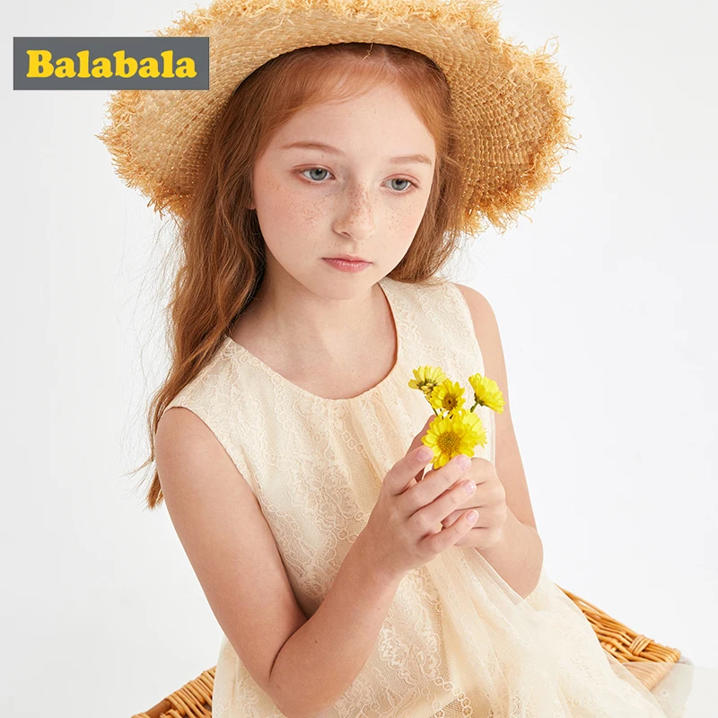 Balabala Girl dress children 2020 summer new clothing big lace sleeveless princess | Детская одежда и обувь