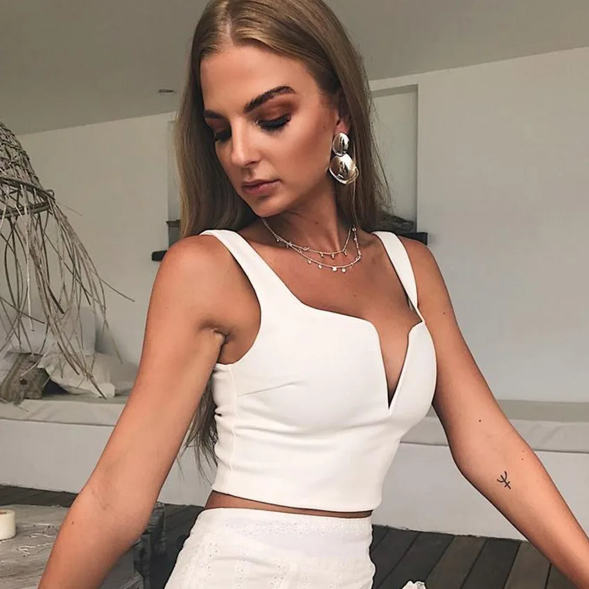 Женский укороченный топ с глубоким v образным вырезом черный пикантный белый на