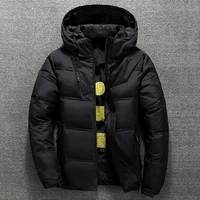 winter warm men jacket coat casual autumn stand collar puffer thick hat white duck parka male mens winter down jacket with hood
