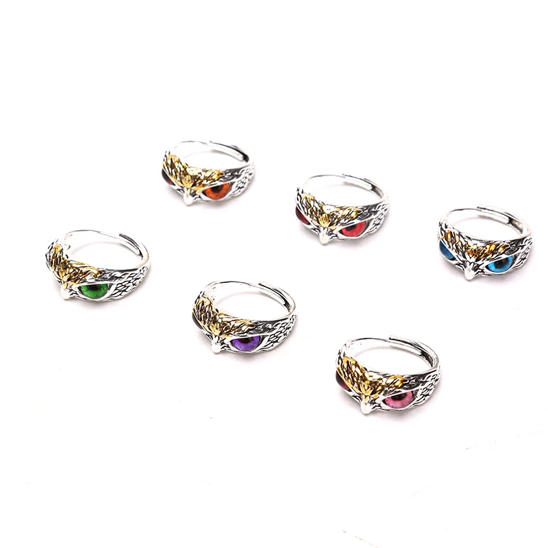 

Retro Cute Simple Design Owl Ring Multicolor Eyes Silver Color For Men Women Wedding Ring Men Grilfriend Party Gifts